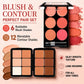 6-Color Blush and 12-Shade Cream Contour Palette Set, Matte Blush, Bronzer and Highlighter Face Makeup Kit