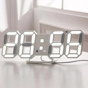 Minimalist LED Digital Alarm Clock, 3D Desk & Wall Clock for Bedroom, Living Room, Home Office – White