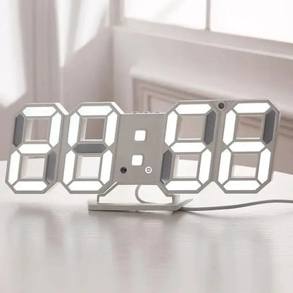 Minimalist LED Digital Alarm Clock, 3D Desk & Wall Clock for Bedroom, Living Room, Home Office – White