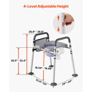 4-in-1 Bedside Commode Chair with Padded Seat & Armrests – 5L Removable Bucket, 500 lb Capacity