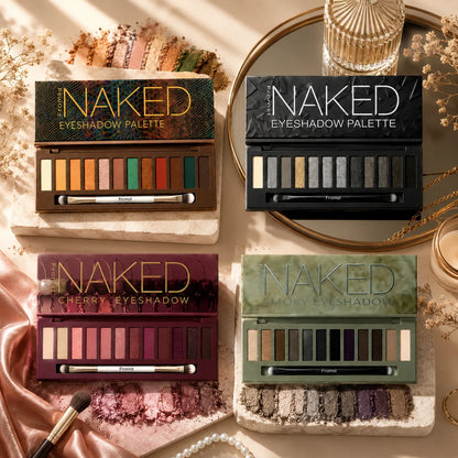 12-Color Pearlescent Shimmer Eyeshadow Palette with Mirror, Waterproof, Long-Lasting Eye Makeup