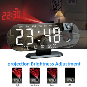 180° Rotating LED Projection Alarm Clock with Large Display, Dual Alarms, Dimmer, Ceiling Projector & USB Charging