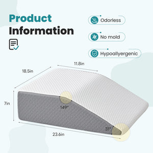 7-Inch Foam Bed Wedge Pillow for Sleeping, Neck & Back Support, Ventilated Cooling Standard Size Pillow