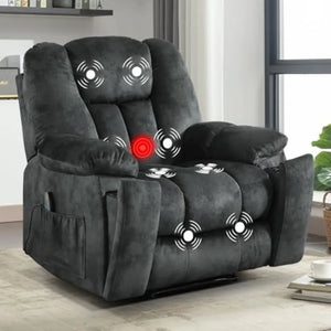 Manual Massage Recliner Chair with Heat – Soft Fabric Upholstered Lounge Chair with Hidden Cup Holders & Side Pocket