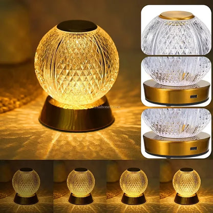 Acrylic Globe Table Lamp, Dimmable Bedside Night Light for Bedrooms, Bars and Cafés