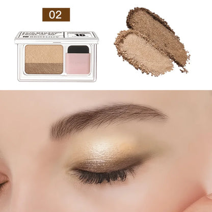 Dual-Color Eyeshadow Palette with Brush, Matte and Shimmer Neutral Beige, Brown and Grey Shades