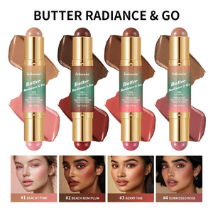 Double-Ended Blush and Bronzer Stick, Multi-Use Cream Cheek Color, Luminous Finish Contour Makeup