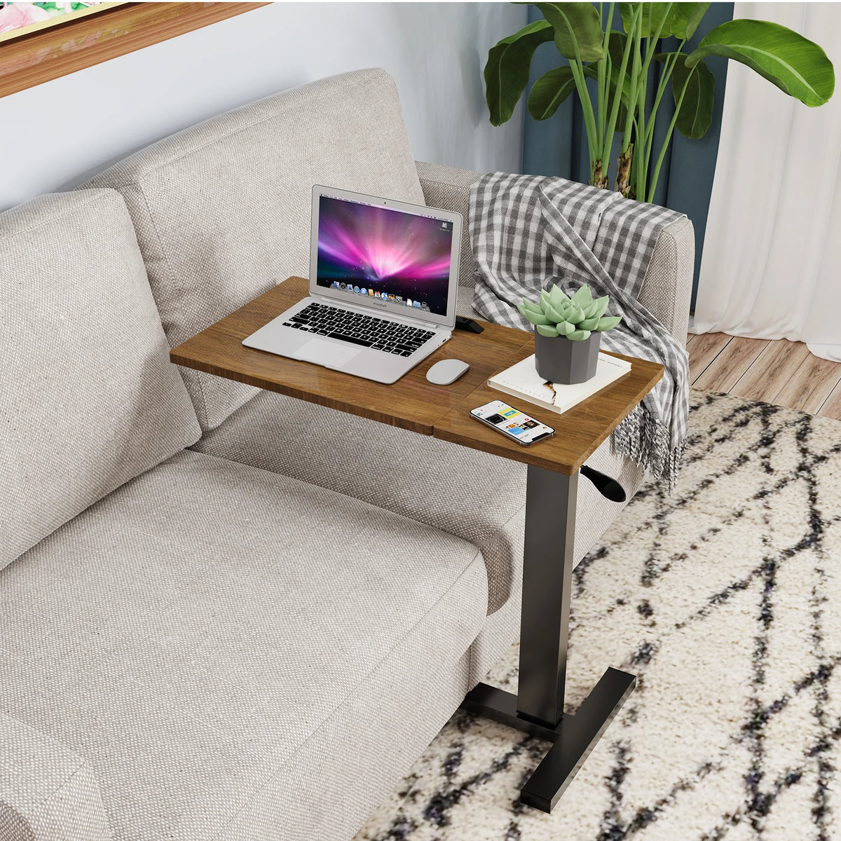 Adjustable Overbed Table with Wheels – Split Top Tilting Bedside Laptop Desk, Rolling Bed Table & Mobile Workstation