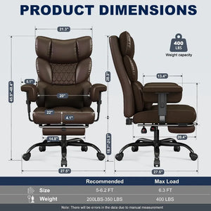 Big & Tall Executive Office Chair with Footrest, High Back 155° Reclining Desk Chair with Adjustable Armrests & Lumbar Support