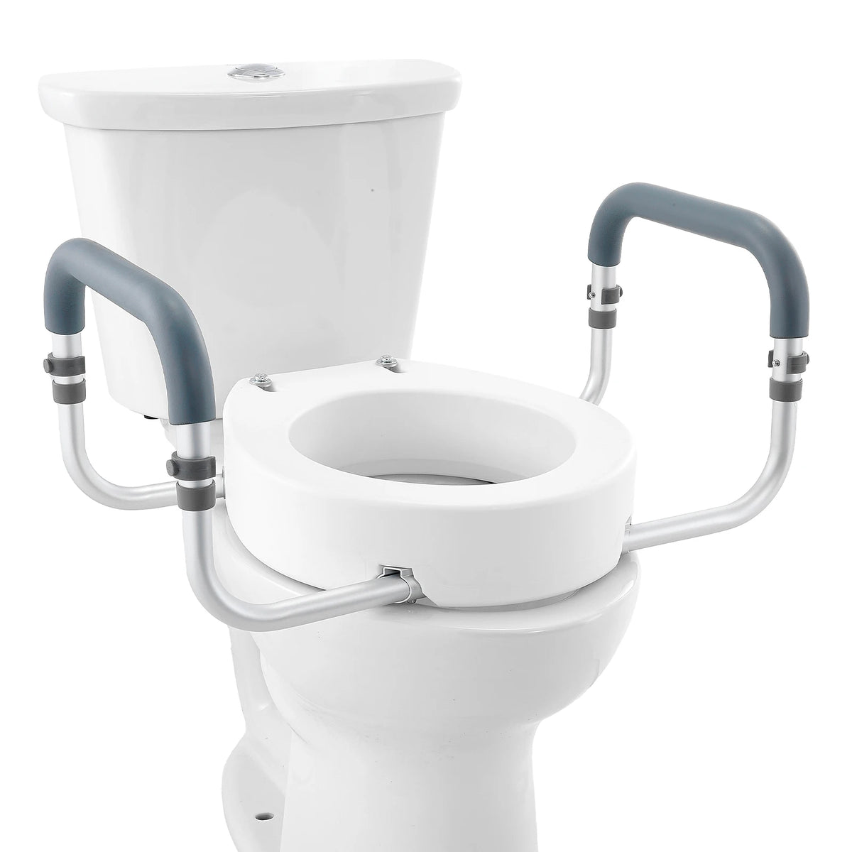 3.5" Raised Toilet Seat with Aluminum Handrails – Elevated Toilet Riser for Standard Round Toilets, 300 lb Capacity