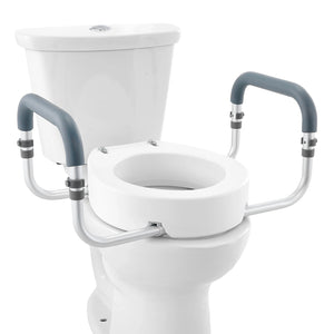 3.5" Raised Toilet Seat with Aluminum Handrails – Elevated Toilet Riser for Standard Round Toilets, 300 lb Capacity