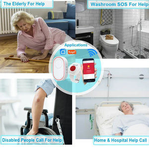 Wireless SOS Panic Button for Seniors – WiFi Caregiver Pager with Smart Life/Tuya App Alerts