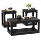 Modern 3-Piece Coffee Table Set with Side Tables, Rounded Edges & Storage for Living Room, Black