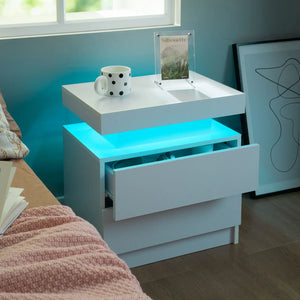 Set of 2 LED Nightstands with 2 Drawers, Modern Bedside Tables with LED Lights & Storage for Bedroom