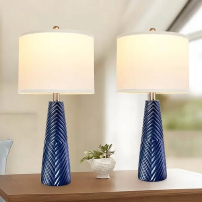 Rustic Farmhouse Table Lamps Set of 2, 3-Way Dimmable Bedside Nightstand Lamps with Horizontal Stripe Design for Bedroom and Living Room