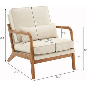 Set of 2 Beige Upholstered Accent Chairs – Mid-Century Modern Lounge Reading Chairs with Solid Wood Frame