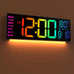 16-Inch RGB LED Digital Wall Clock with Remote Control, 8 Display Colors, Alarm, Auto DST & Indoor Temperature Display