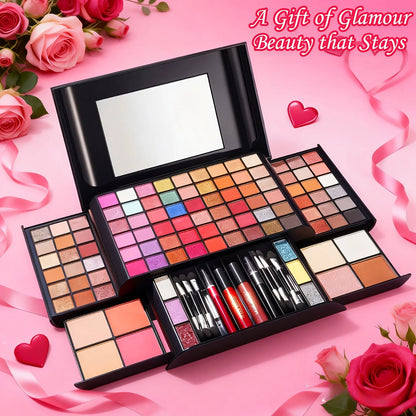 All-in-One Makeup Gift Set with Eyeshadow Palette, Lipstick & Blush