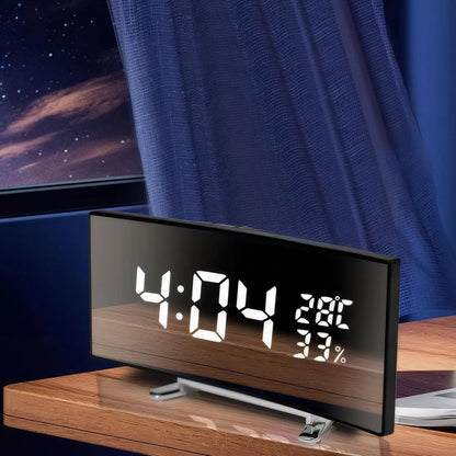 6-Inch Digital Alarm Clock with Curved Large LED Display, Temperature & Humidity Monitor, Snooze Function