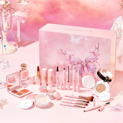 18-Piece Butterfly Makeup Gift Set with Lighted Mirror, Eyeshadow, Blush & Lip Palette