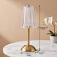 Rechargeable LED Table Lamp, Brushed Gold Aluminum, Prismatic Shade, Touch Stepless Dimming, 3 Color Modes, USB-C Charging
