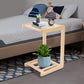 Rubber Wood C-Shaped Side Table with Storage Shelf & Casters, Mobile Sofa End Table for Small Spaces