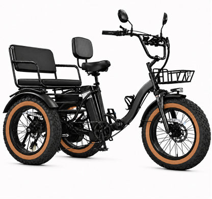 1000W Folding Electric Tricycle for Adults, 48V 16Ah Battery, Fat Tires, 5-Level Pedal Assist, Walk Mode, 45-Mile Range