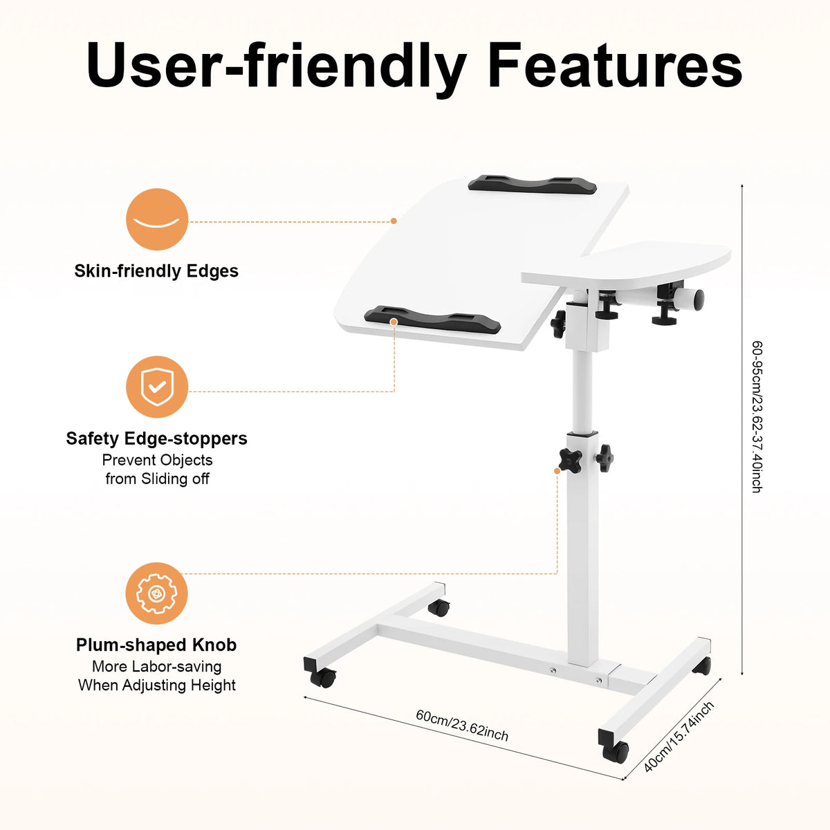 Adjustable Mobile Rolling Laptop Desk – Height Adjustable Computer Workstation, Bedside Table with Lockable Casters