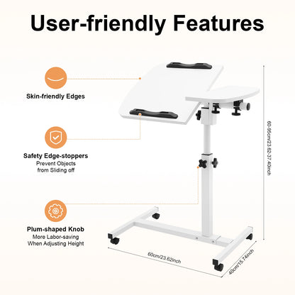 Adjustable Mobile Rolling Laptop Desk – Height Adjustable Computer Workstation, Bedside Table with Lockable Casters