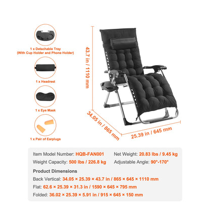 Zero Gravity Recliner Lounge Chair – Adjustable Padded Anti-Gravity Chair with Cushion, Footrest & Cup Holder