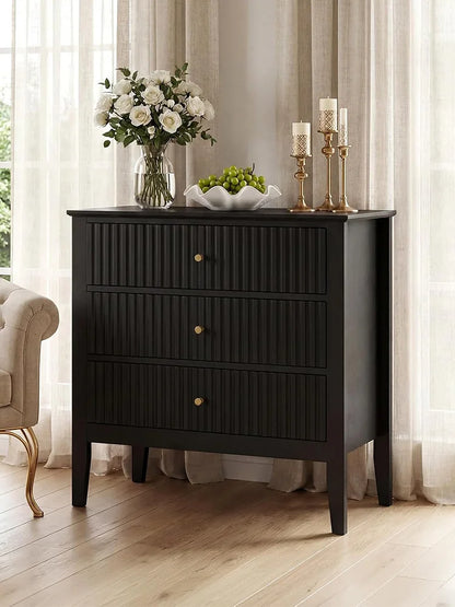 31.5" Fluted Nightstand with Charging Station & 3 Drawers, Raised-Leg Bedside Storage Cabinet for Bedroom & Living Room