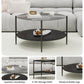32.28" Modern Round Coffee Table with Black Tempered Glass Top & Solid Walnut Wood Storage Shelf