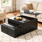 Lift-Top Coffee Table with Bench Storage, Gas-Lift Mechanism, White Engineered Wood Center Table
