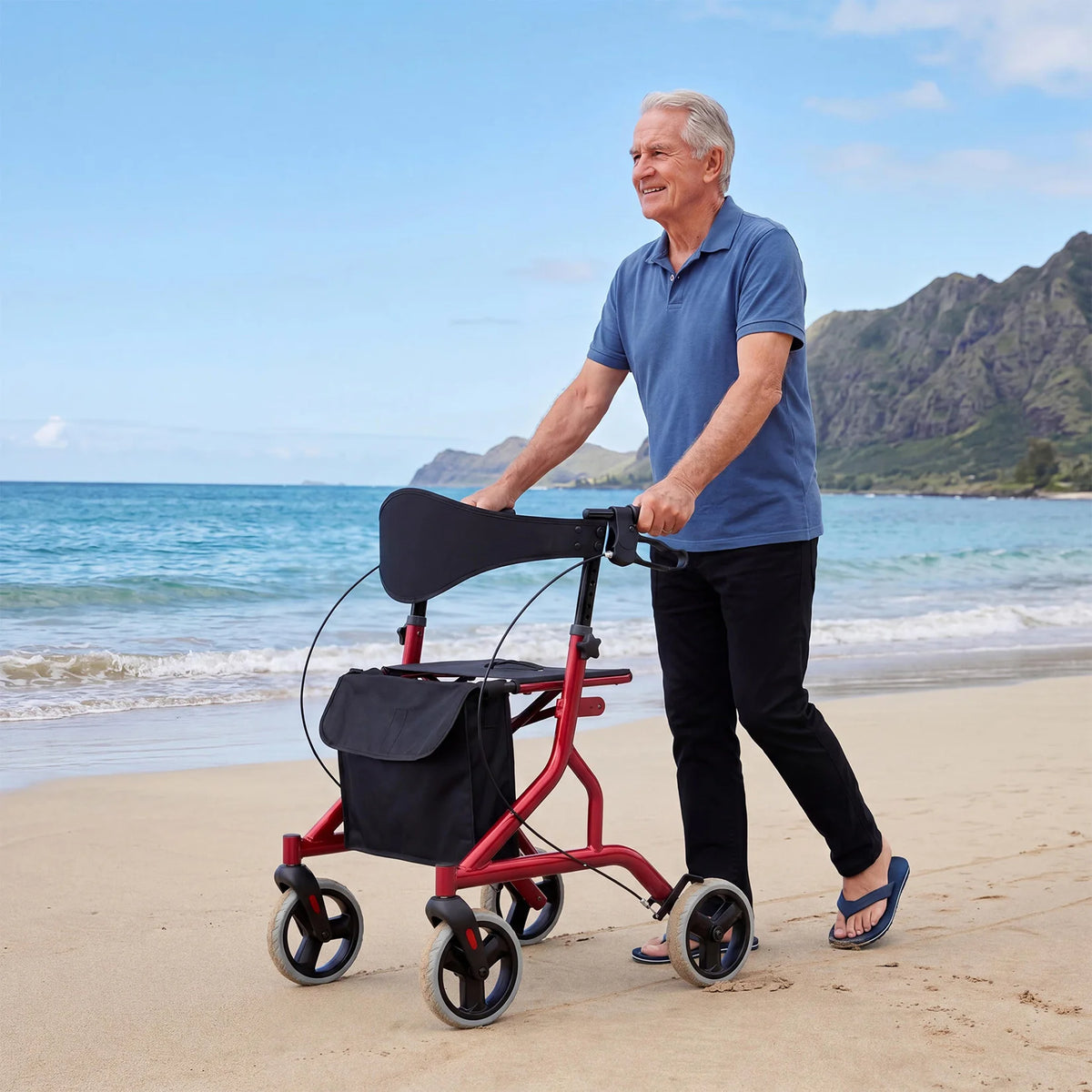 US Stock – All-Terrain Rollator Walker for Seniors with Seat & Backrest, 8" Wheels, Foldable & Height Adjustable – Fast 3–7 Day Shipping