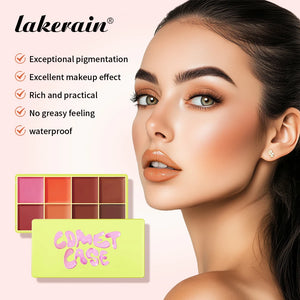 8-Color Cream Blush and Highlighter Palette, Waterproof Long-Lasting Face Makeup, Natural-Looking Color
