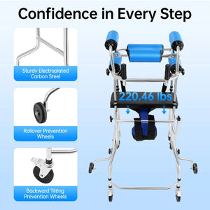Adjustable Rehabilitation Stand-Up Walker – 220 lbs Capacity, 8-Wheel Walking Support Aid