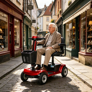 Foldable 4-Wheel Mobility Scooter for Seniors – 250W Motor, 12Ah Battery, 12.4-Mile Range, 360° Swivel Seat, Red