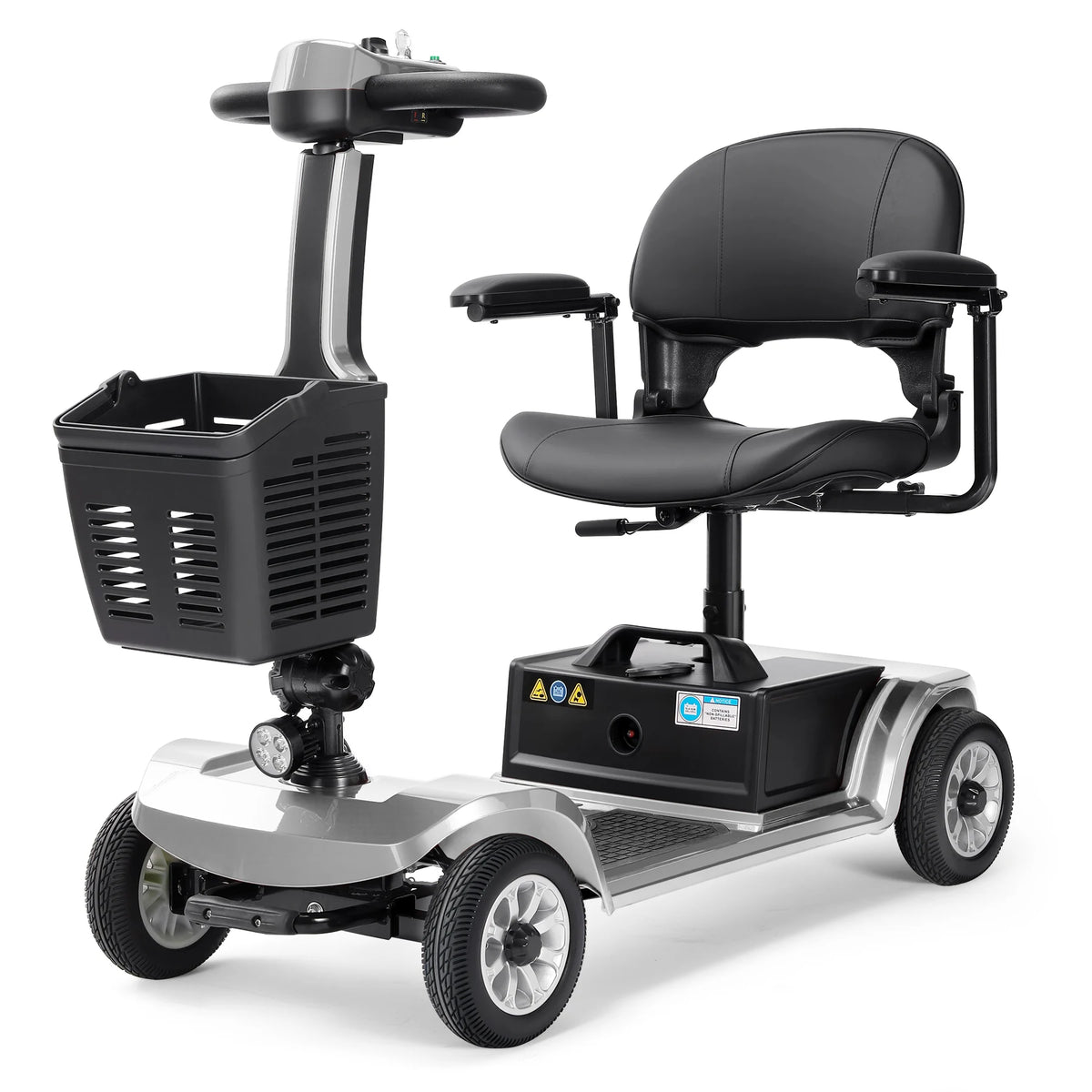 Foldable Electric Mobility Scooter for Adults, Long-Range Battery, Electromagnetic Brake, Portable Travel Scooter, Silver