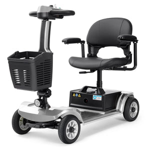 Foldable Electric Mobility Scooter for Adults, Long-Range Battery, Electromagnetic Brake, Portable Travel Scooter, Silver