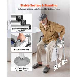 4-in-1 Bedside Commode Chair with Padded Seat & Armrests – 5L Removable Bucket, 500 lb Capacity
