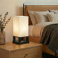 Compact Bedside Table Lamp with USB Charging Port and Wood Frame, Modern Asian Style for Bedroom and Living Room