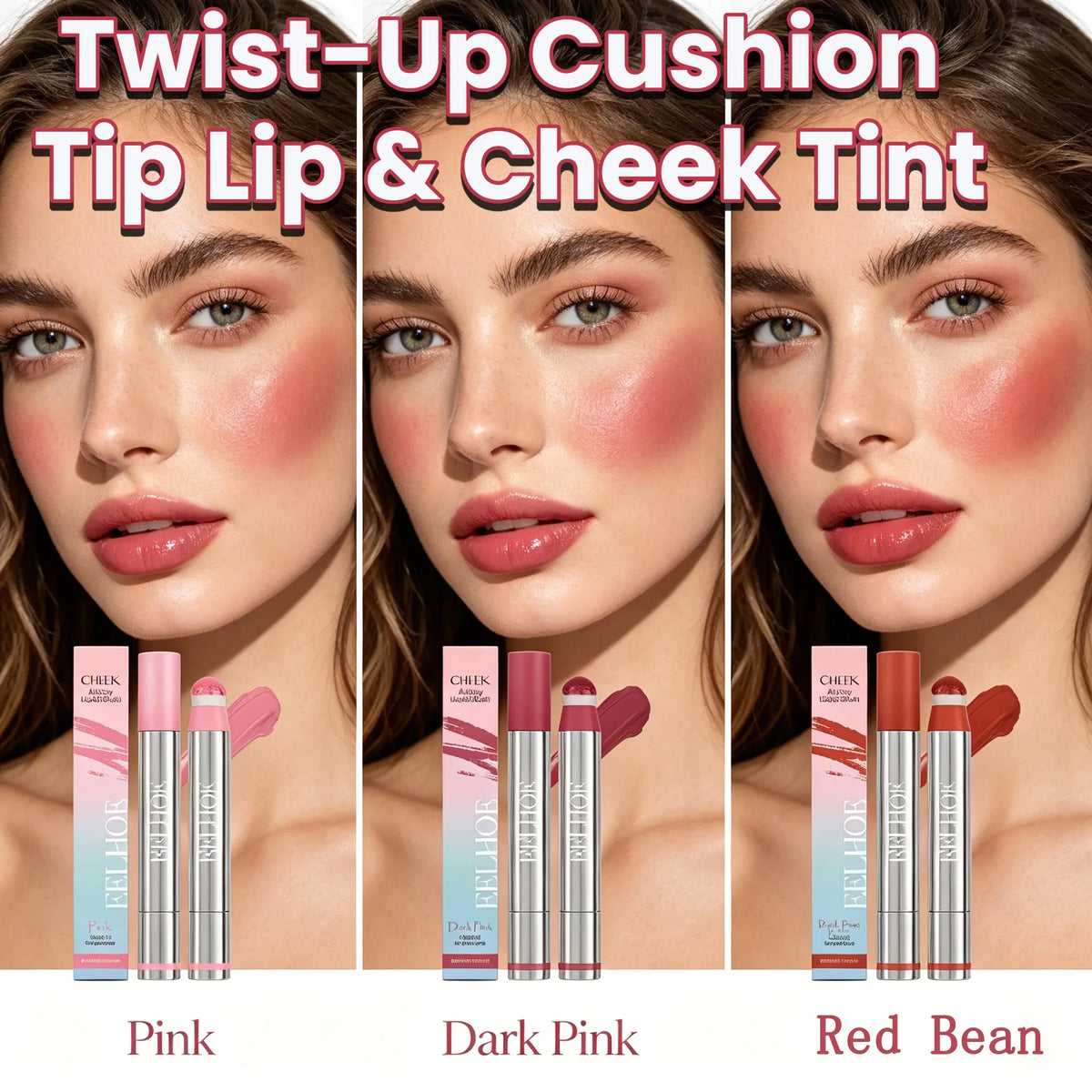 2-in-1 Liquid Blush and Lip Tint, Twist-Up Wand with Soft Cushion Applicator, Lightweight Non-Sticky Formula