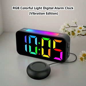 RGB LED Vibrating Alarm Clock with Dual Alarms, 12/24-Hour Display, USB Powered Bedside Digital Clock