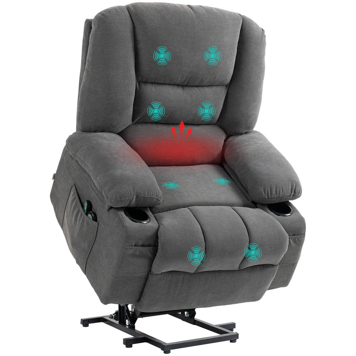 Power Lift Recliner Chair with Vibration Massage & Heat, Fabric Stand Assist Recliner with Remote Control & Side Pockets – Charcoal Gray