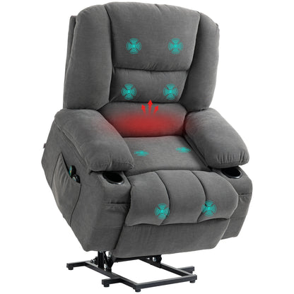 Power Lift Recliner Chair with Massage & Heat, Fabric Reclining Chair with Remote Control & Side Pockets