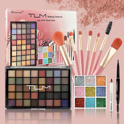 40-Color Eyeshadow Palette & Eye Makeup Set with Eyebrow Pencil, Eyeliner Pen, Mascara & Makeup Brushes