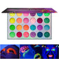 24-Color Rainbow Neon Eyeshadow Palette, UV Blacklight Glow, Matte Shimmer & Glitter, Highly Pigmented Waterproof Eye Makeup