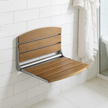 17.7" Wall-Mounted Folding Shower Seat with Backrest – Stainless Steel Fold-Down Bath Bench, 400 lb Capacity