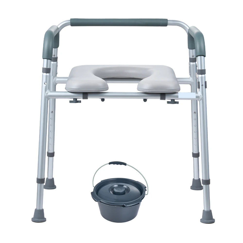 Bedside Commode Chair with Padded Seat & Arms – 7-Level Height Adjustable, 5.8L Removable Bucket, 350 lb Capacity