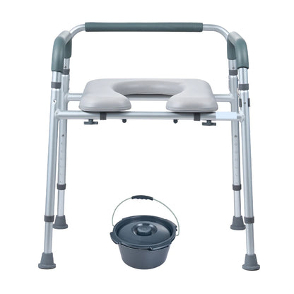 Bedside Commode Chair with Padded Seat & Arms – 7-Level Height Adjustable, 5.8L Removable Bucket, 350 lb Capacity